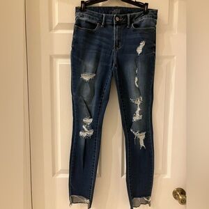 a.n.a Blue Skinny Jeans with Distressed Details